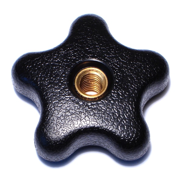 3/8"-16 x 1-1/4" Black Plastic Coarse Thread Thru-Hole Star Knobs 2PK